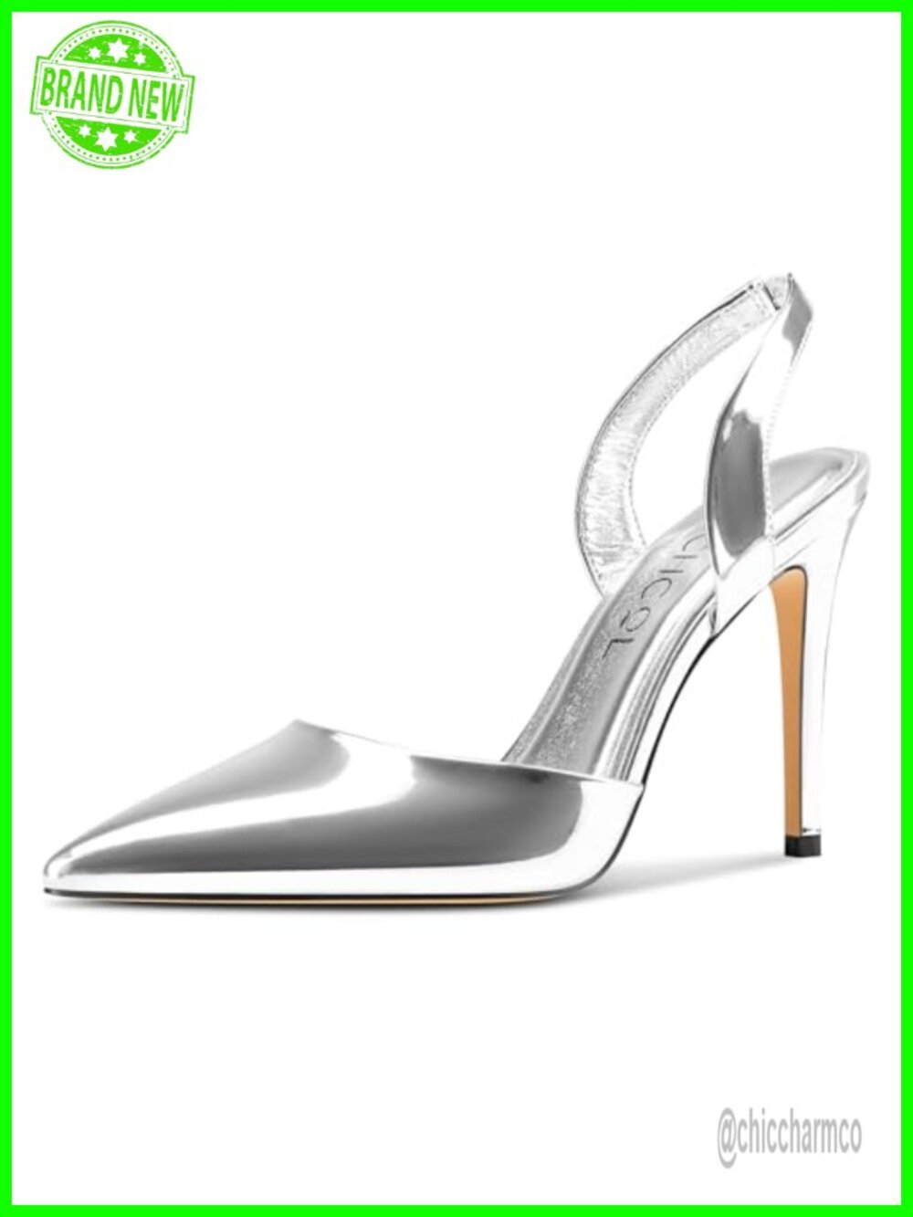 Womens Pointed Toe Slingback Stiletto High Heel Pumps Faux Leather Party Dress